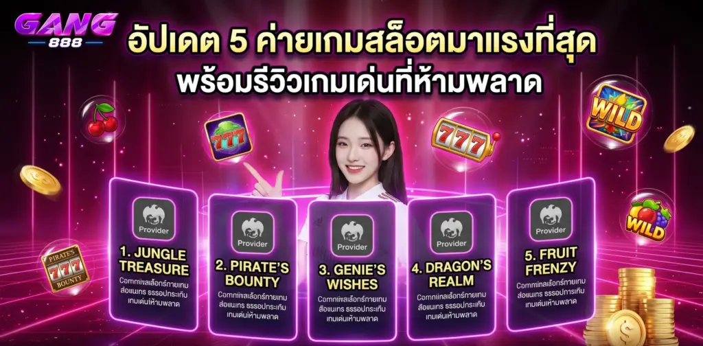 อัปเดต 5 ค่ายสล็อตมาแรงที่สุด 2026 พร้อมรีวิวเกมเด่นที่ GANG888